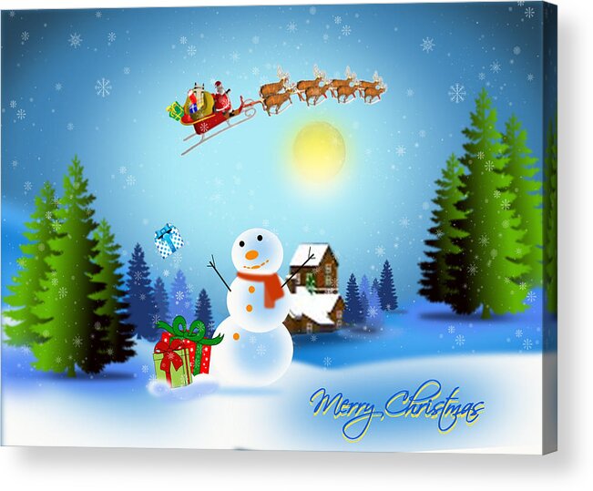 Christmas Acrylic Print featuring the digital art Snowmen receive gifts too by Spikey Mouse Photography