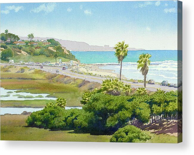 Solana Beach Acrylic Print featuring the painting Solana Beach California by Mary Helmreich