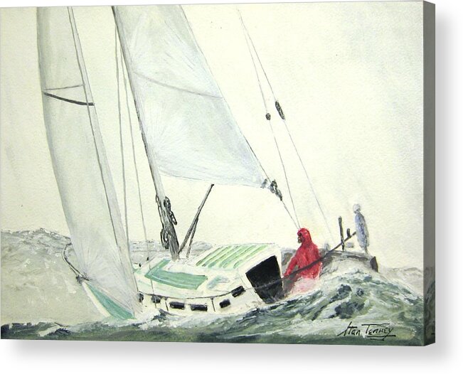 Sailboat Acrylic Print featuring the painting Solo by Stan Tenney