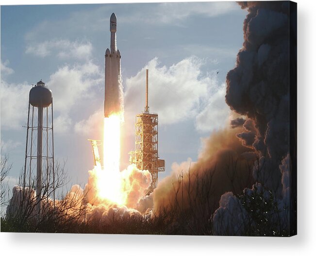 Spacex Acrylic Print featuring the photograph Spacex To Launch First Heavy Lift by Joe Raedle