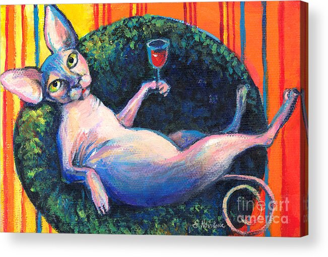 Sphynx Cat Acrylic Print featuring the painting Sphynx cat relaxing by Svetlana Novikova