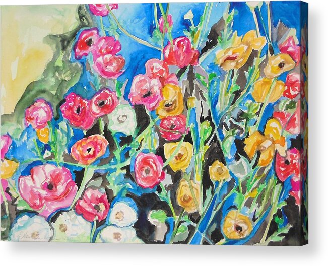 Spring Flower Follies Acrylic Print featuring the painting Spring Flower Follies by Esther Newman-Cohen