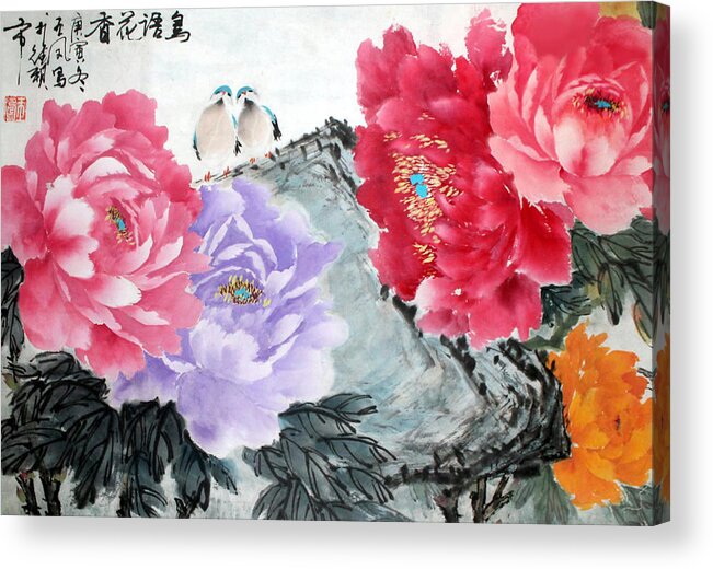 Red Peonies Acrylic Print featuring the photograph Spring Melody by Yufeng Wang