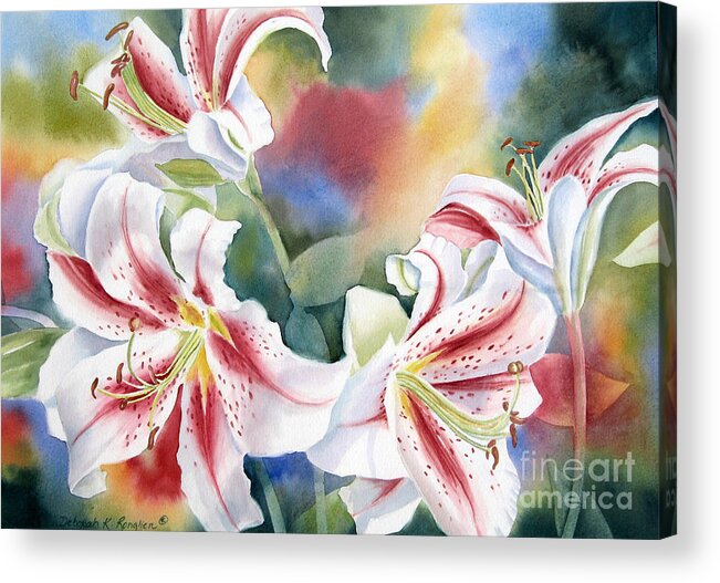 Stargazer Lilies Acrylic Print featuring the painting Stargazers by Deborah Ronglien