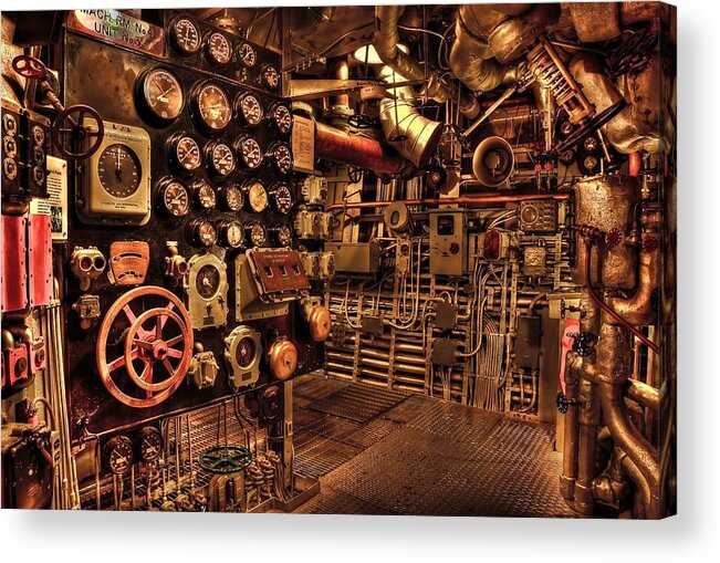 Steam Punk Acrylic Print featuring the photograph Steam Punk Battleship Engine Room by Movie Poster Prints
