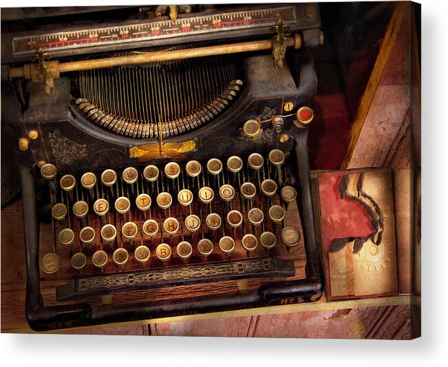 Hdr Acrylic Print featuring the photograph Steampunk - Just an ordinary typewriter by Mike Savad