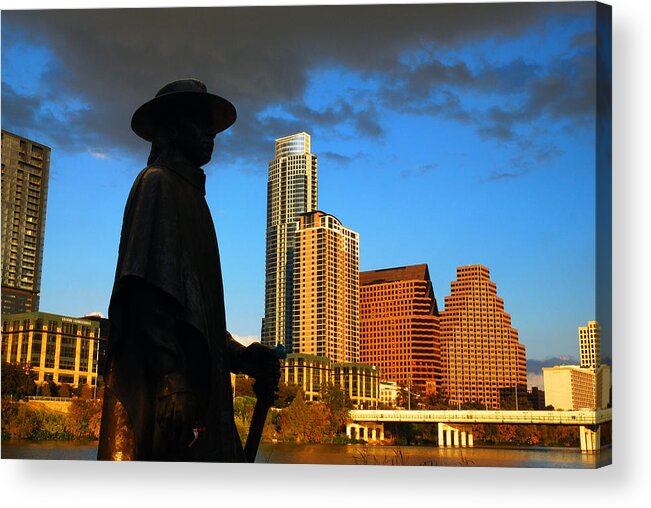 Stevie Acrylic Print featuring the photograph Stevie Ray in Austin by James Kirkikis