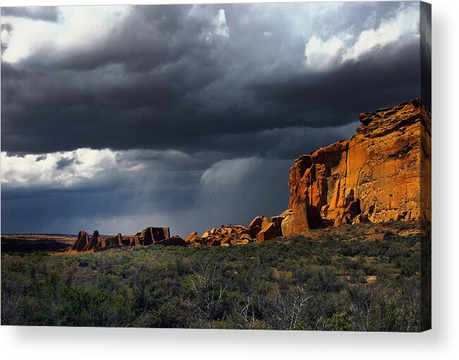 Sherry Day Acrylic Print featuring the photograph Storm Over Pueblo Bonito by Ghostwinds Photography