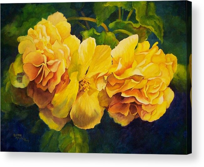 Floral Acrylic Print featuring the painting Sun Kissed Yellow Begonias by Michele Thorp