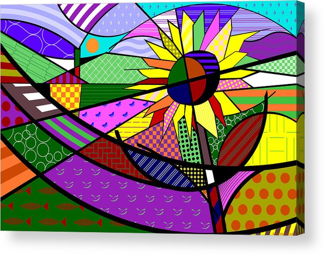 Colorful Acrylic Print featuring the digital art Sunflower Farm by Randall J Henrie