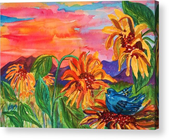 Sunset Acrylic Print featuring the painting Suns Last Rays by Ellen Levinson