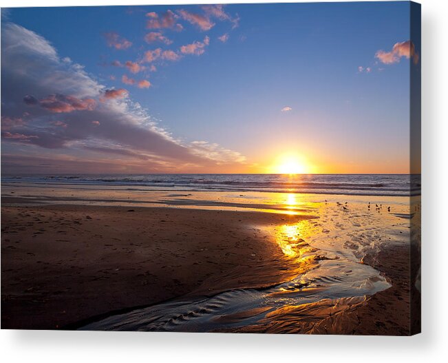 Beautiful Acrylic Print featuring the photograph Sunset on the Beach at Carlsbad. by Melinda Fawver