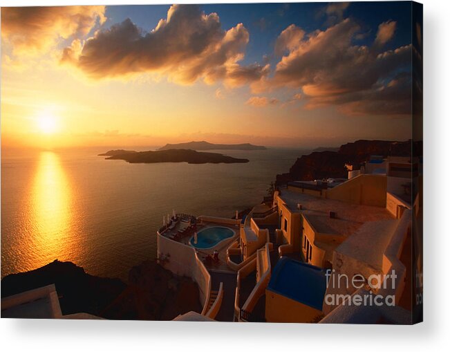 Santorini Acrylic Print featuring the photograph Sunset over the Aegean sea by Aiolos Greek Collections