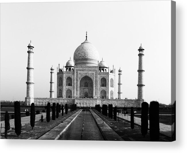 Taj Acrylic Print featuring the photograph Taj Mahal BW by C H Apperson