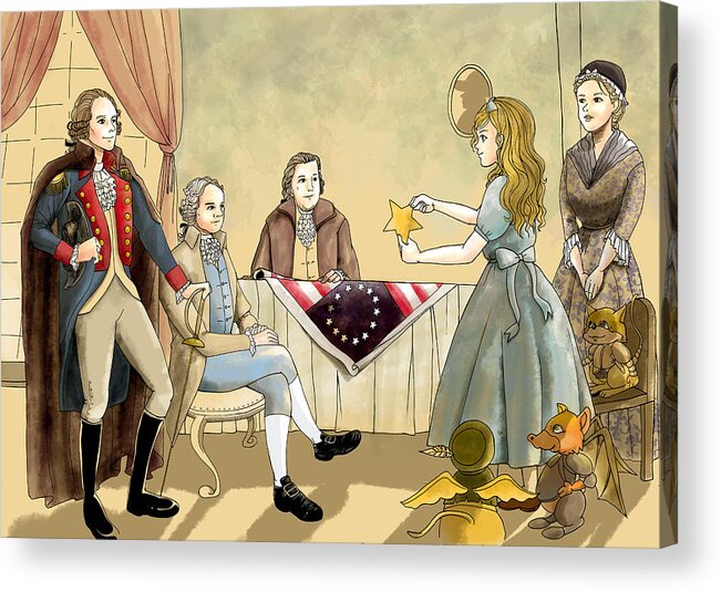 Wurtherington Diary Acrylic Print featuring the painting Tammy meets Betsy Ross and George Washington by Reynold Jay