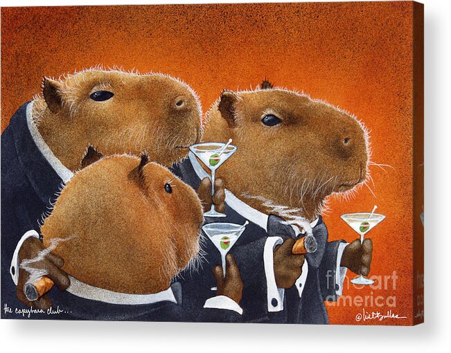 Funny Acrylic Print featuring the painting The Capybara Club... by Will Bullas