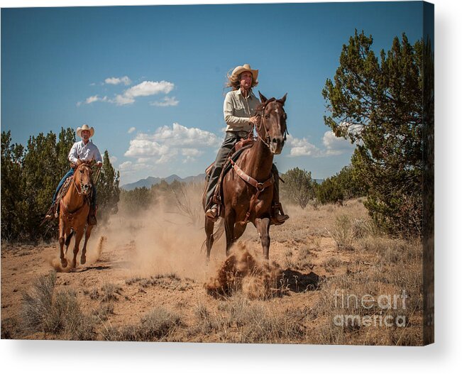 Cowboys Acrylic Print featuring the photograph The Chase by Sherry Davis