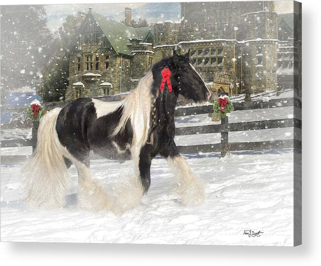 Christmas Acrylic Print featuring the mixed media The Christmas Pony by Fran J Scott