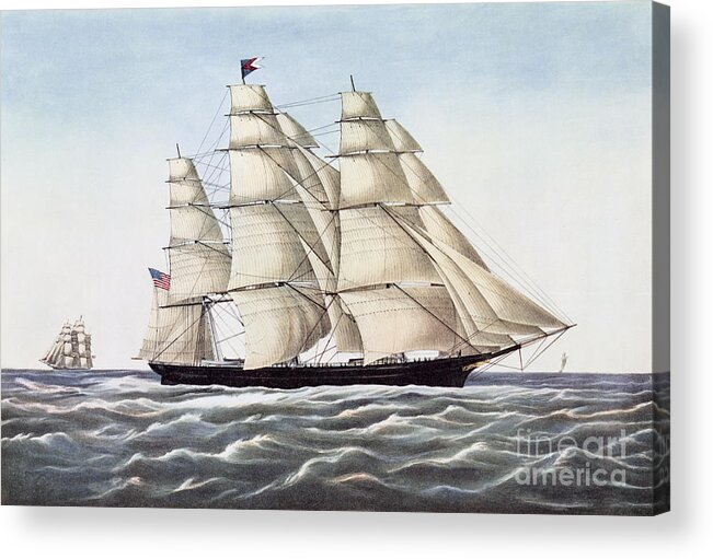 Boat Acrylic Print featuring the painting The Clipper Ship Flying Cloud by Currier and Ives