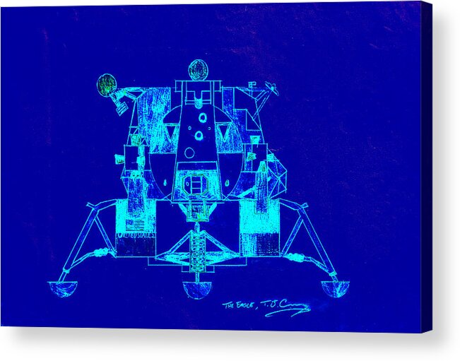 Blue Acrylic Print featuring the digital art The Eagle apollo lunar module in blue by Tom Conway