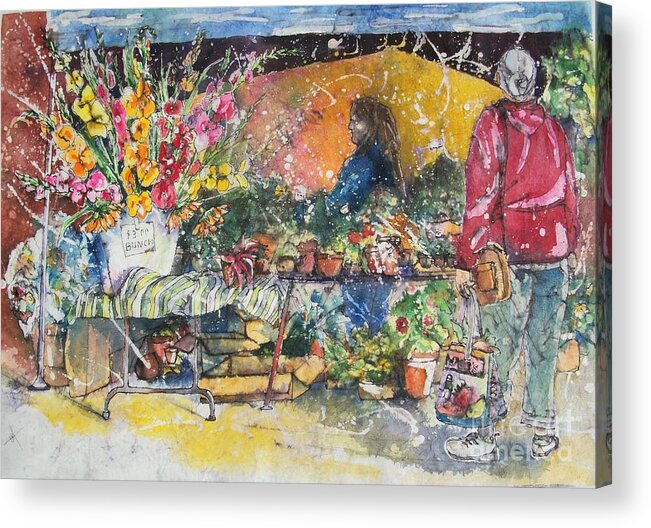 Old Colorado City Acrylic Print featuring the painting The Flower Vendor by Carol Losinski Naylor