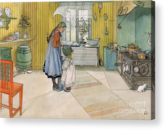 Swedish Interior Acrylic Print featuring the painting The Kitchen from A Home series by Carl Larsson