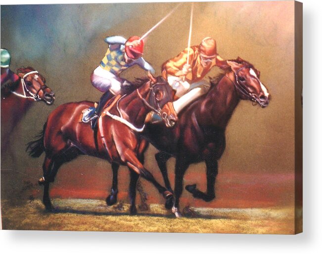 Horse Race Jockey Pastel Movement Acrylic Print featuring the painting The Race by Lynda Robinson