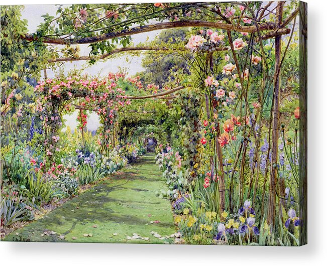 Garden Acrylic Print featuring the drawing The Rose Pergola, Blackhurst House by Ernest Arthur Rowe