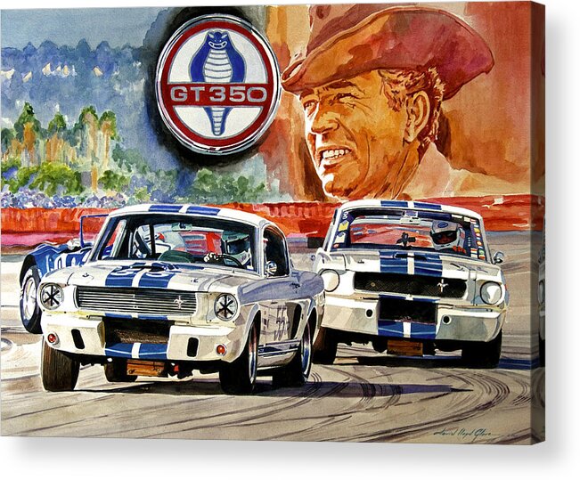 Shelby Artwork Acrylic Print featuring the painting The Thundering Blue Stripe GT-350 by David Lloyd Glover
