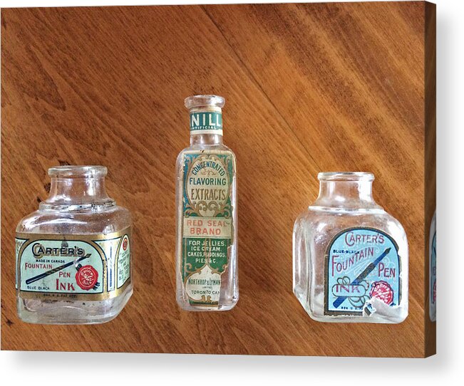 Antique Bottles Acrylic Print featuring the photograph Ink and Extract  by Kate Gibson Oswald