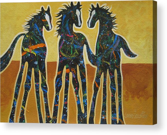 Horses Acrylic Print featuring the painting Three Ponies by Lance Headlee