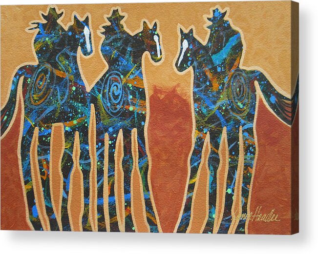 Minimal Western Acrylic Print featuring the painting Three With Rope by Lance Headlee