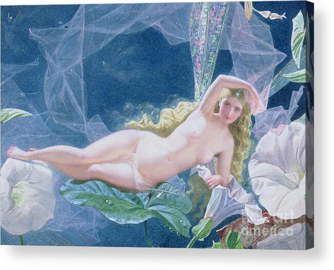 A Midsummer Night's Dream Acrylic Print featuring the painting Titania Lying on a Leaf by John Simmons