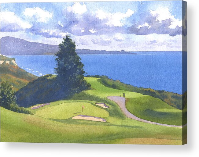 Torrey Pines Acrylic Print featuring the painting Torrey Pines Golf Course North Course hole #6 by Mary Helmreich