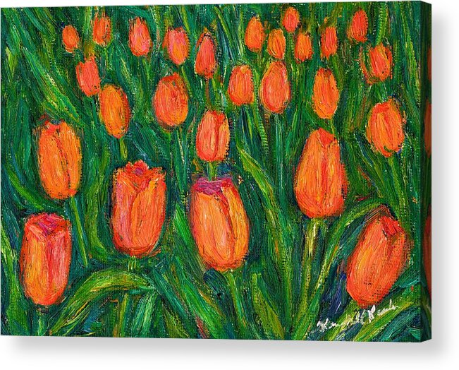 Tulips Acrylic Print featuring the painting Tulip Twirl by Kendall Kessler