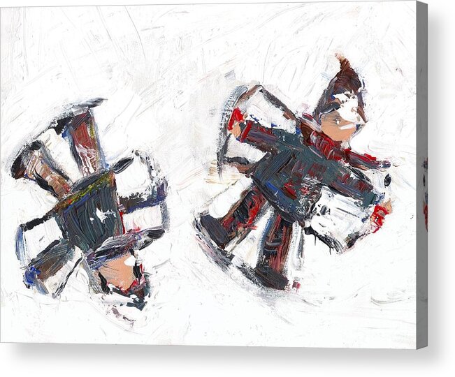 Friends Acrylic Print featuring the painting Two Friends in the Snow by David Dossett