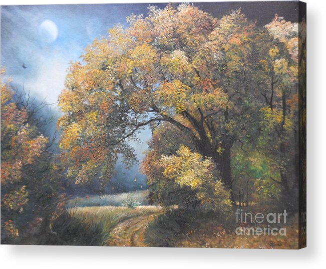 Autumn Acrylic Print featuring the painting Under the moonlight by Sorin Apostolescu