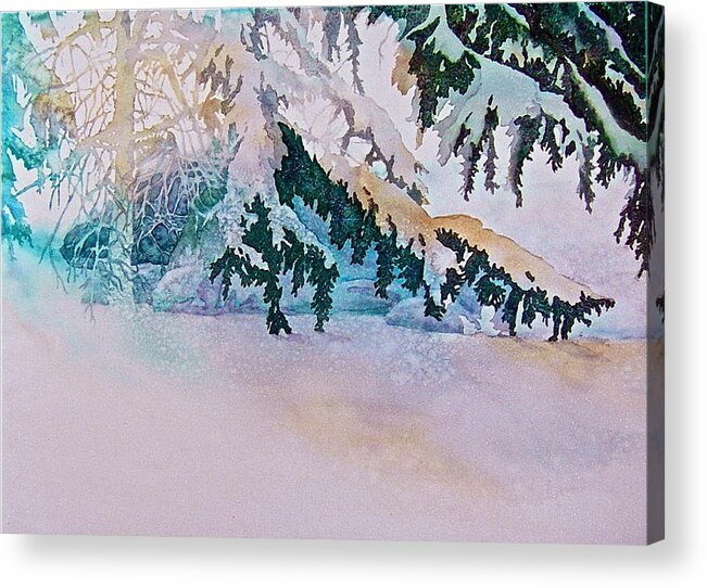 Watercolor Acrylic Print featuring the painting Under the Pines by Carolyn Rosenberger