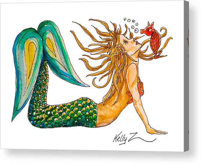 Mermaid Acrylic Print featuring the painting Up Dog and Rupert by Kelly Smith