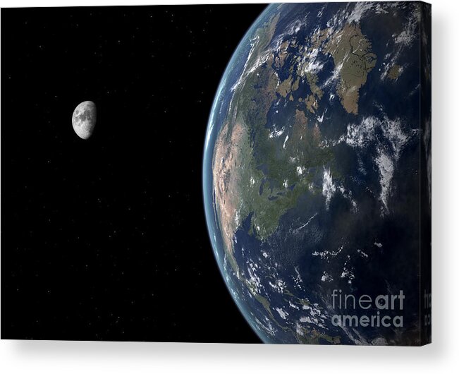 Earth Acrylic Print featuring the digital art View Of North America With Rise In Sea by Walter Myers