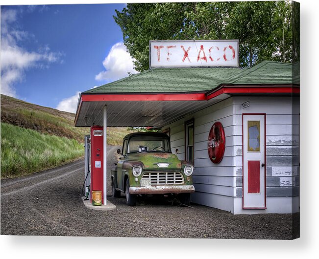 Trucks Acrylic Print featuring the photograph Vintage Gas Station - Chevy Pick-up by Nikolyn McDonald