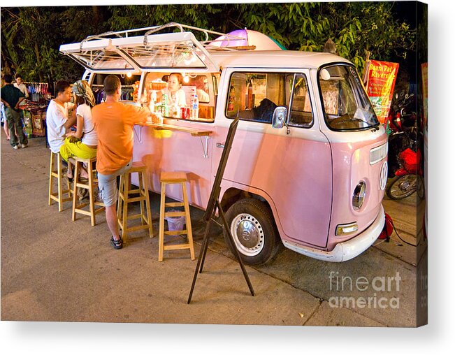 Non-alcoholic Beverage Acrylic Print featuring the photograph Vintage pink Volkswagen Bus by Luciano Mortula