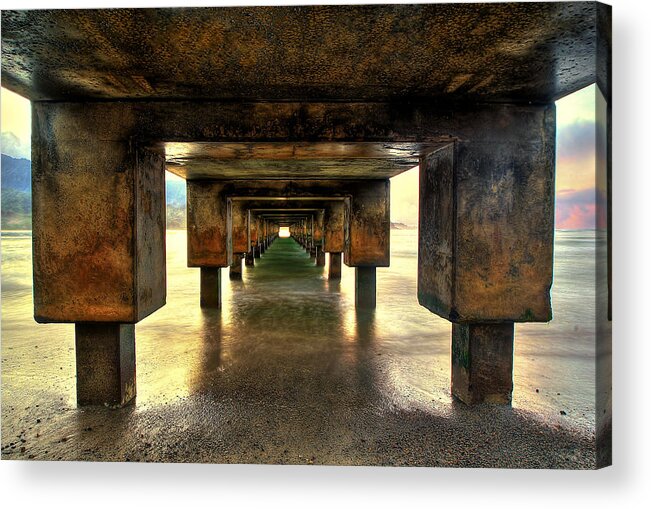 Hanalei Pier Acrylic Print featuring the photograph Vintaged Hanalei Pier by Ryan Smith