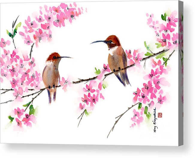 Hummingbird Acrylic Print featuring the painting Entre Nous by Amy Kirkpatrick
