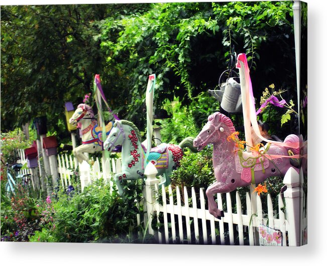 Carousel Horse Acrylic Print featuring the photograph Whimsical Carousel Horse Fence by Beth Ferris Sale