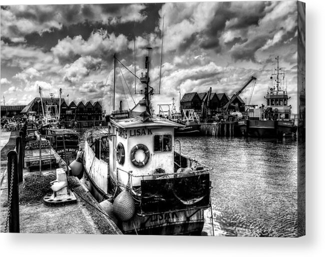 Whitstable Acrylic Print featuring the photograph Whitstable harbour mono by Ian Hufton