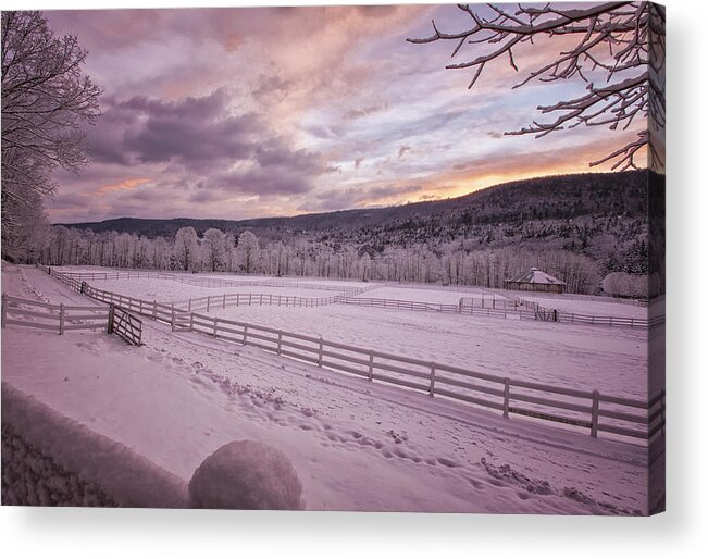 Horse Farm Winter Acrylic Print featuring the photograph Winchester Stables In Winter by Tom Singleton