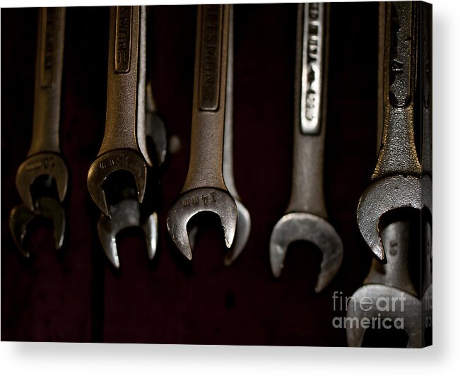 Tools Acrylic Print featuring the photograph Wrenches Hanging On The Shop Wall by Wilma Birdwell