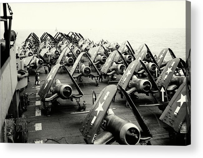 Wwii Acrylic Print featuring the photograph WWII Corsairs of the USS Bunker Hill by Historic Image