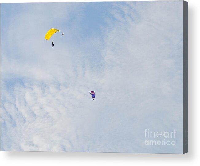 Skydiving Acrylic Print featuring the photograph Yellow and Blue Mix Up by Cheryl McClure